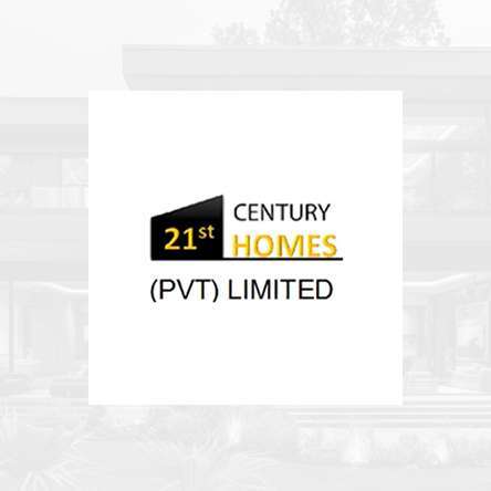 21st Century Homes (Pvt) Limited logo displayed over a modern residential building background, representing contemporary housing and property development.