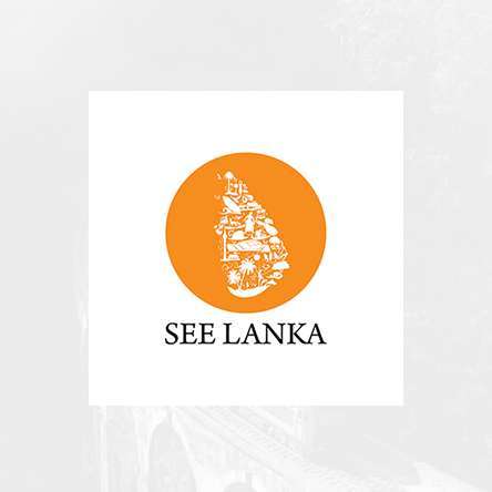 See Lanka tourism logo with orange circular emblem on a soft scenic background