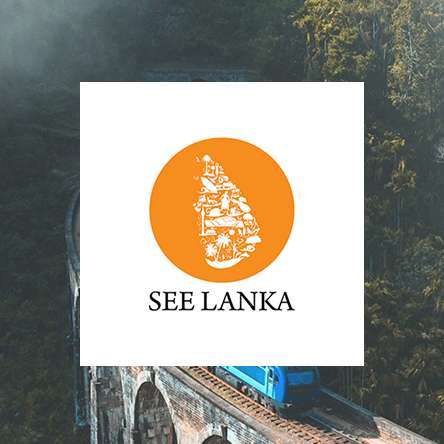 See Lanka tourism logo displayed over a scenic train bridge surrounded by lush forest.
