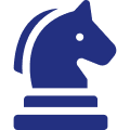 Blue chess knight icon representing strategic thinking, planning, and intelligent business decision-making